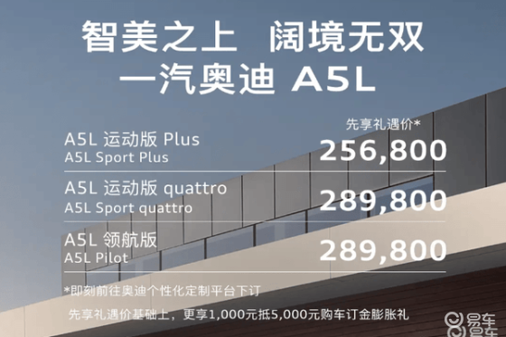 新奥迪A5L预售25.68万起，华为智驾加持，燃爆市场
