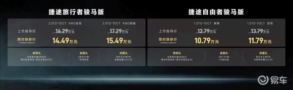 旅行者骏马版&自由者骏马版限时价10.79万起