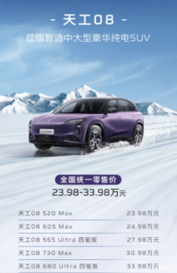 剑指汽车高端制造！红旗天工08冰雪上市23.98万起