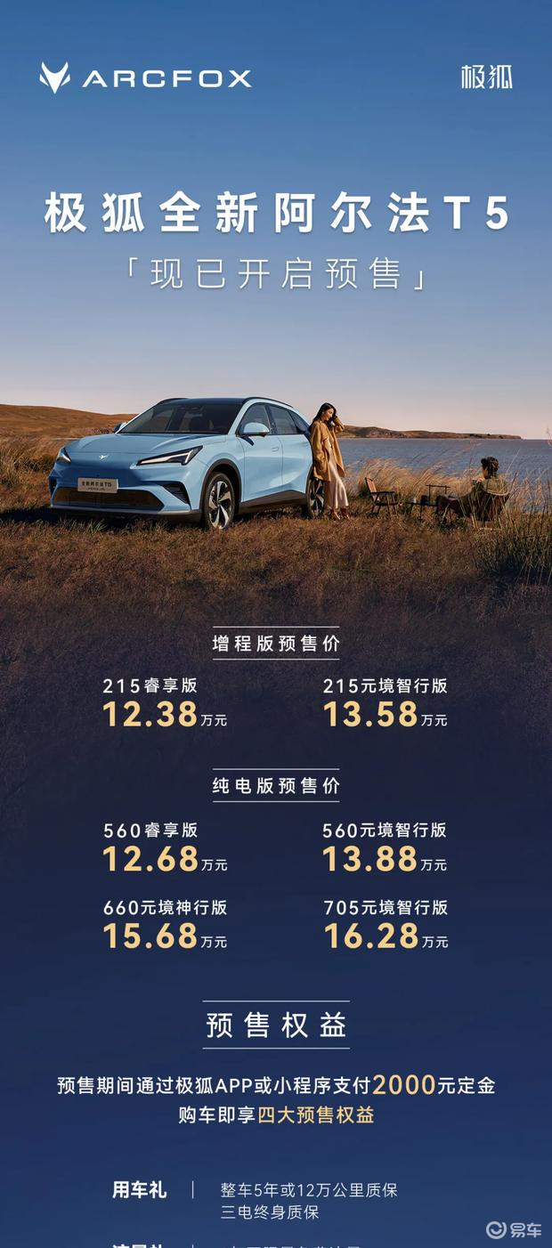 【E汽车】极狐阿尔法T5即将上市,预售价12.38万元起