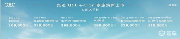 奥迪Q6L e-tron家族正式上市 续航智能全面升级