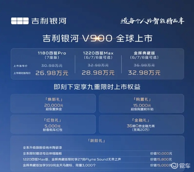 吉利银河V900正式上市：26.98万起的“空客头等舱”