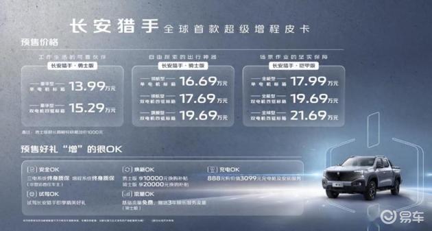采用增程式插电混动动力，长安猎手开启预售13.99万元起