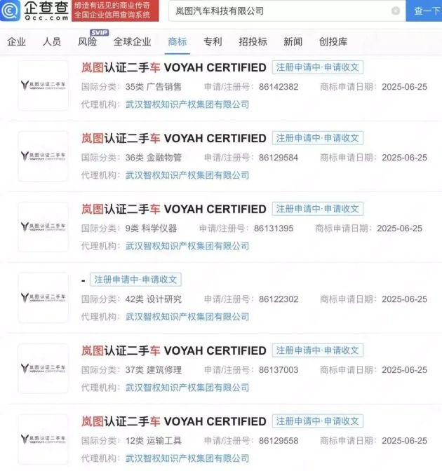 岚图汽车注册二手车经销商标,玩好市场新方案
