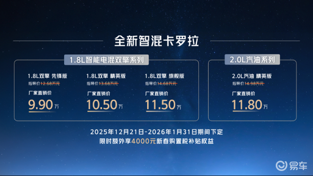 新卡罗拉上市，起售价9.9万，电混双擎油耗仅4.13L