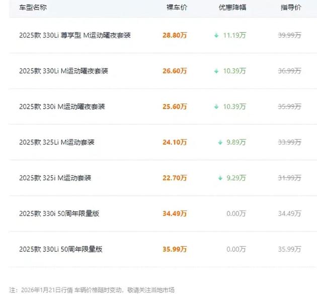 宝马3系新年特惠，最高降11.19万