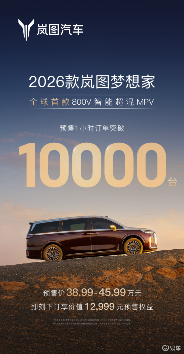 2026款岚图梦想家预售1小时订单突破10000台