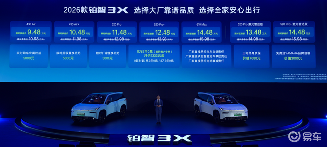 10万级行泊一体2026款铂智3X限时权益价9.48万起
