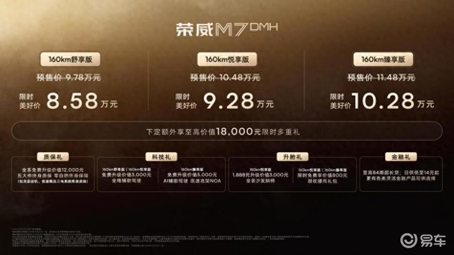 限时价8.58万起！荣威M7 DMH上市，五大件终身质保