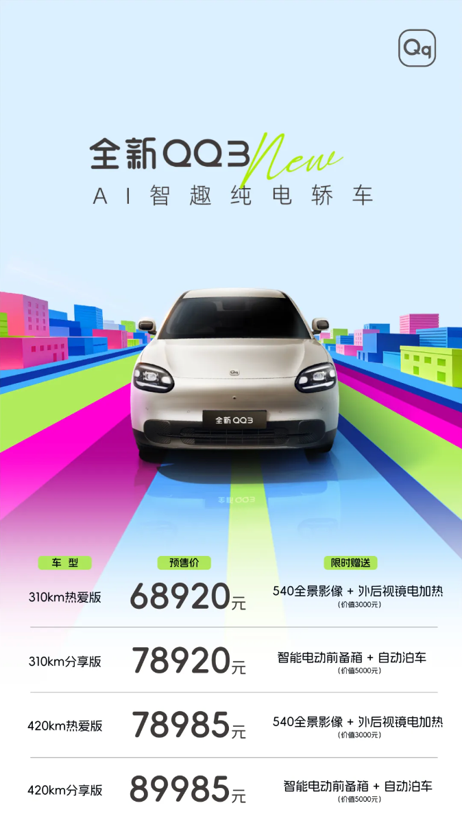 全新QQ3预售价一出炉，表明要做当代智能纯电小车样板