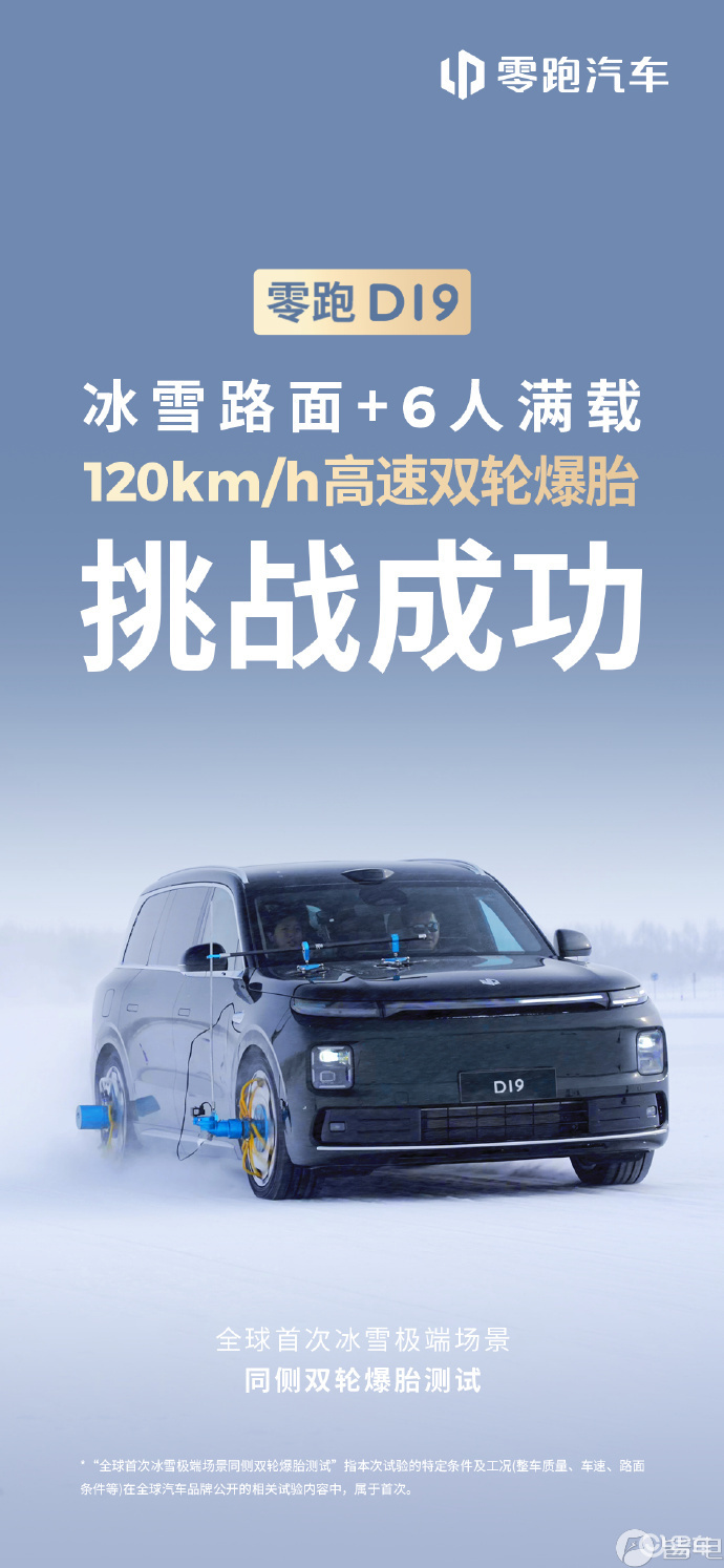 零跑D19完成全球首次冰雪双轮爆胎实测挑战！