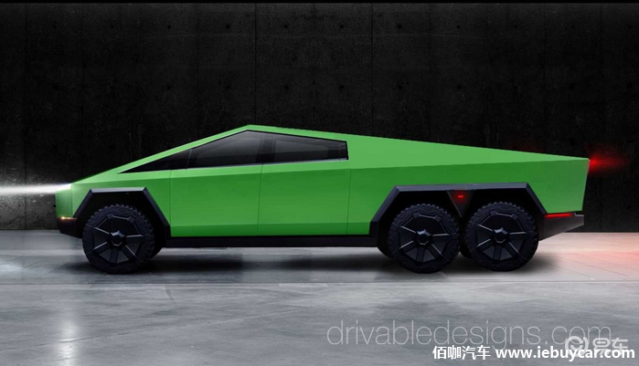 特斯拉cybertruck六轮版重型皮卡渲染图
