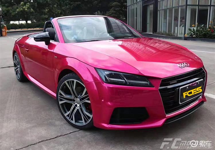 奥迪tt汽车改色超亮金属玫红中山改车珠海贴膜改色