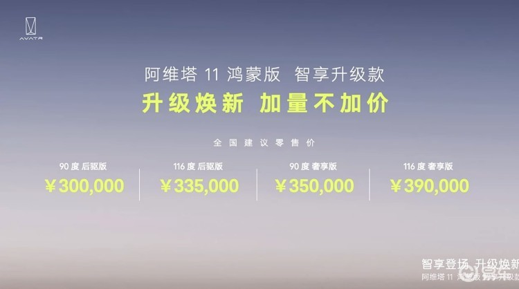 智驾包免费送！阿维塔11鸿蒙版智享升级款指导价30万元起