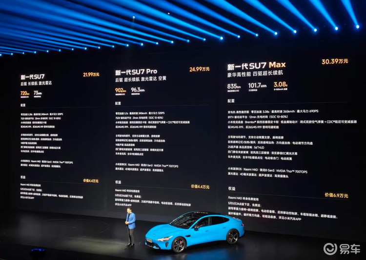 新款小米SU7上市：比老款贵4000元，21.99万起售