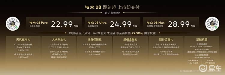 22.99万元起，金标大众与众08树立智能纯电价值新标杆