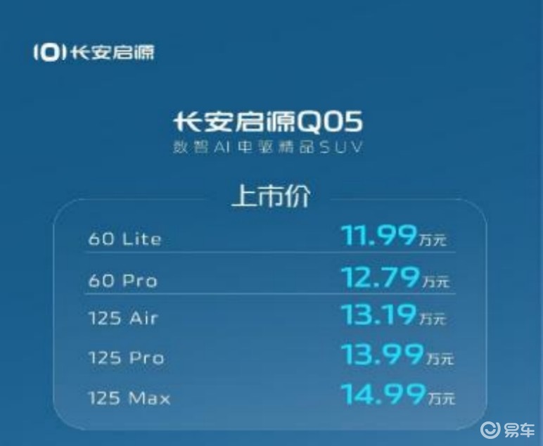 长安启源Q05上市11.99万起，A07新增纯电版车型