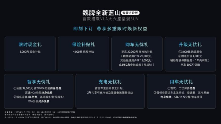 首款搭载VLA大六座插混SUV魏牌全新蓝山智能进阶版上市