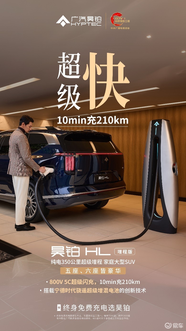 10分钟补能210km，广汽昊铂HL增程版革新超充效率