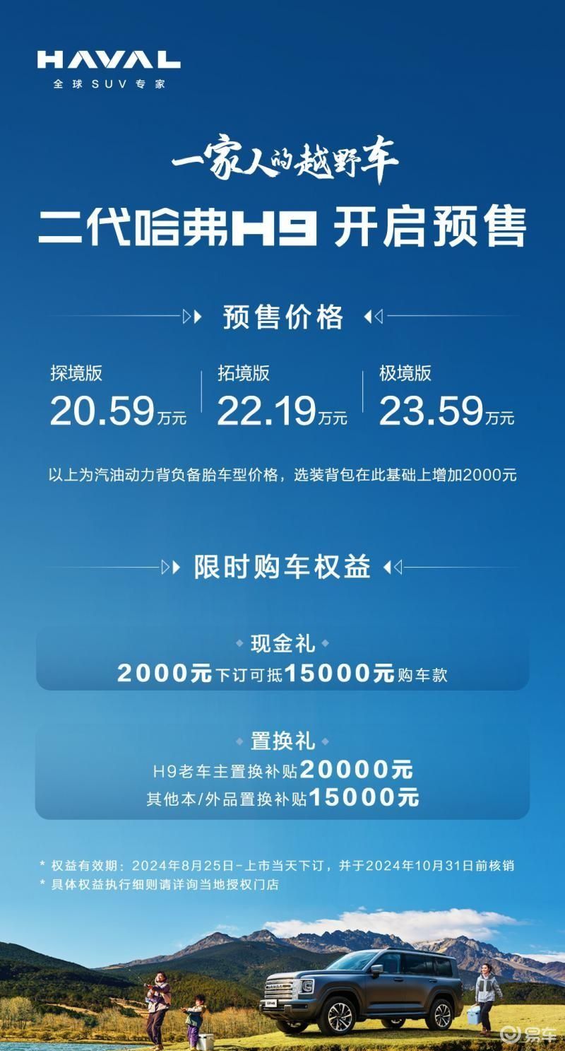 二代哈弗H9正式开启预售，预售20.59万元起