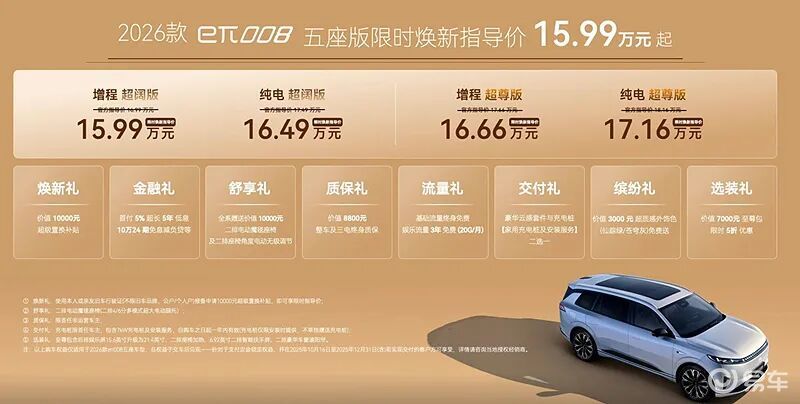 限时售15.99万起,2026款奕派eπ008五座版上市