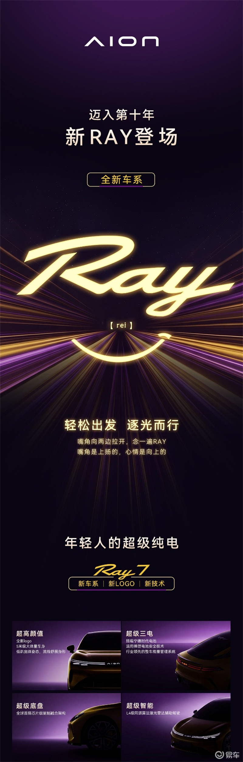 埃安十周年全新纯电轿车Ray7正式发布，四大超级实力亮剑