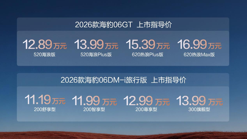 比亚迪2026款海豹06GT与海豹06DM-i旅行版上市