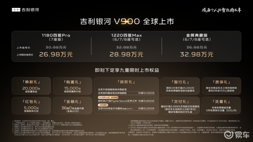 吉利银河V900上市限时指导价26.98万元起