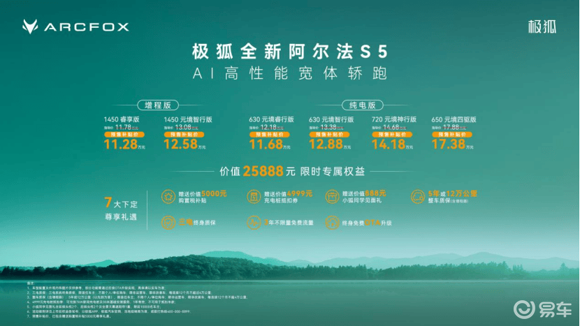 全新阿尔法S5预售补贴价11.28万元-17.38万元