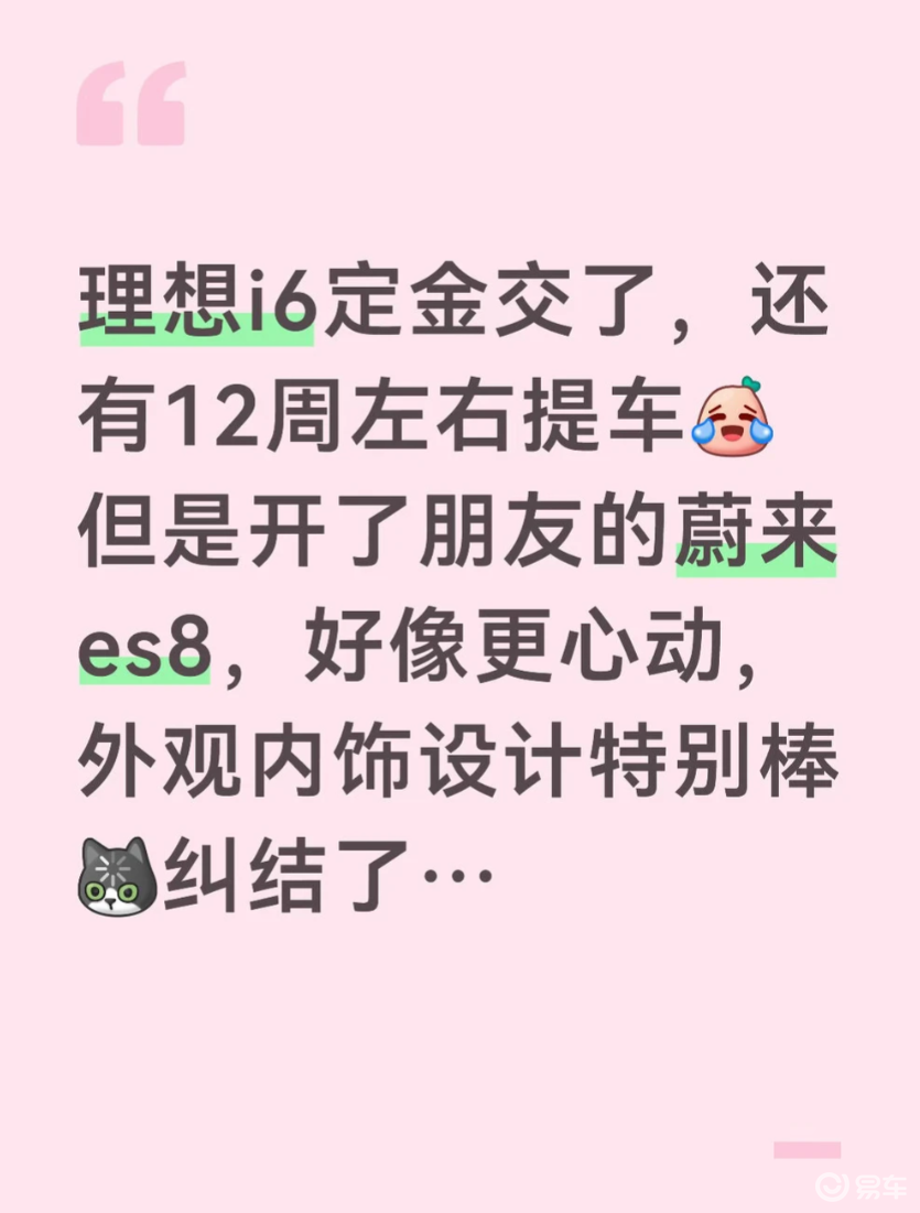 定金已交理想 i6！试驾蔚来 ES8 后彻底纠结