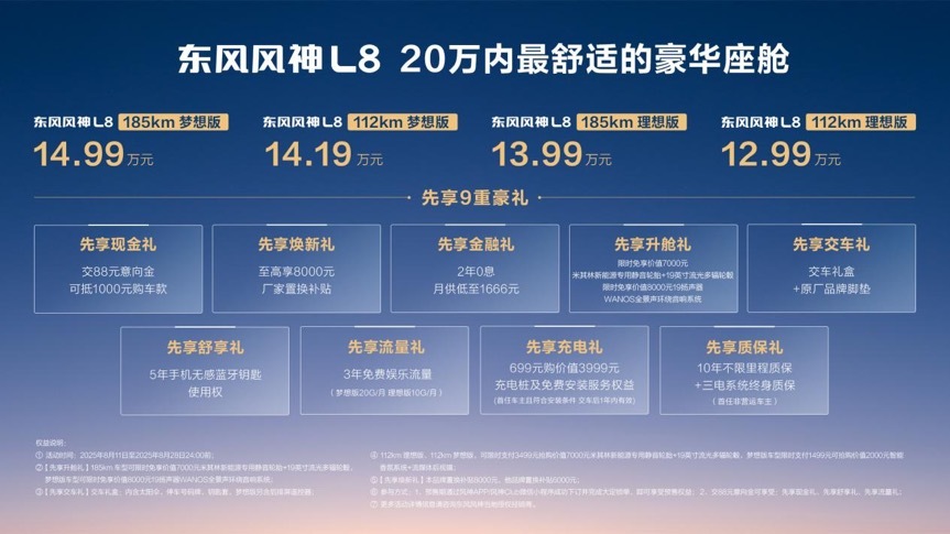 舒适豪华座舱来了！东风风神L8预售12.99万元起