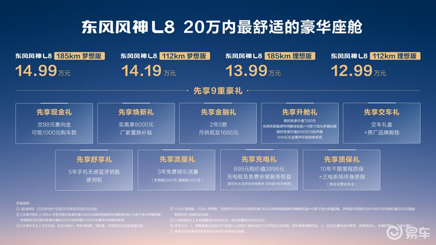 豪华座舱新选项：东风风神L8预售12.99万起