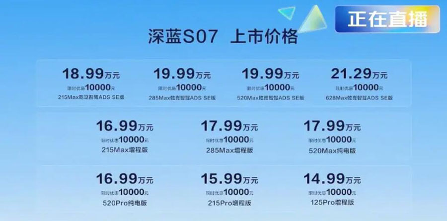 深蓝S07上市14.99万起 增程版起售价就能到手很合适