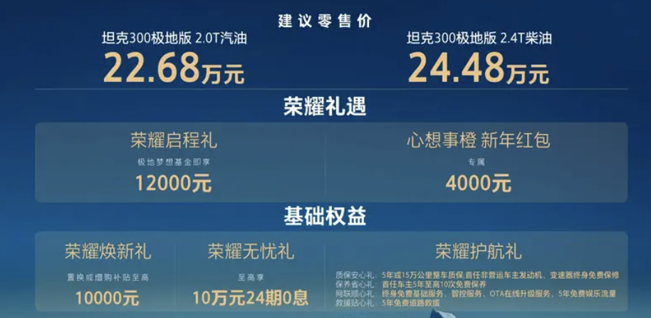 坦克300极地版上市,22.68万起售:专属限量300台
