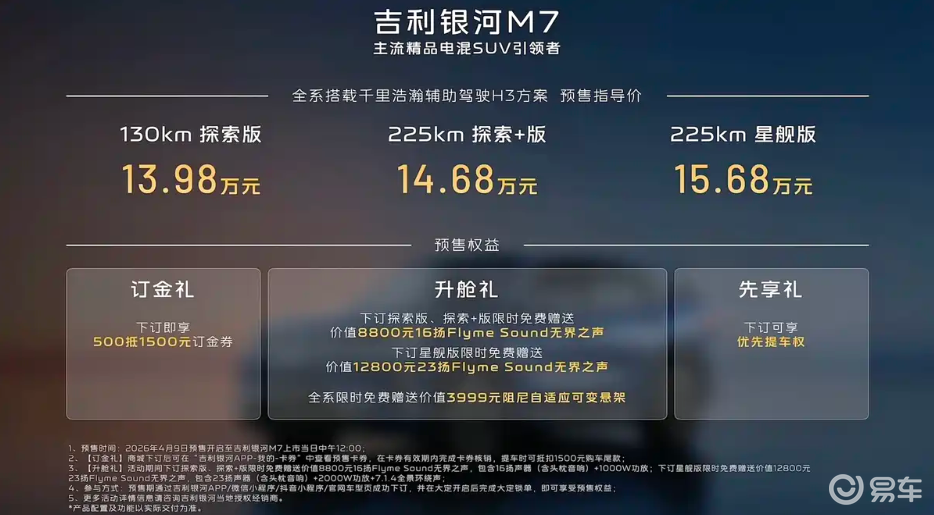 银河M7开启预售，预售价13.98-15.68万元