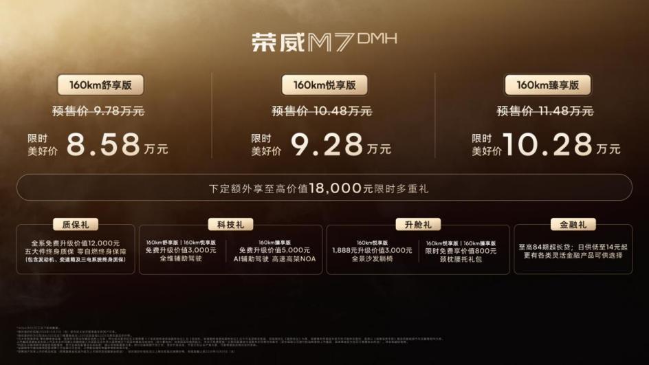 长续航中大型豪华轿车荣威M7 DMH价格8.58万起