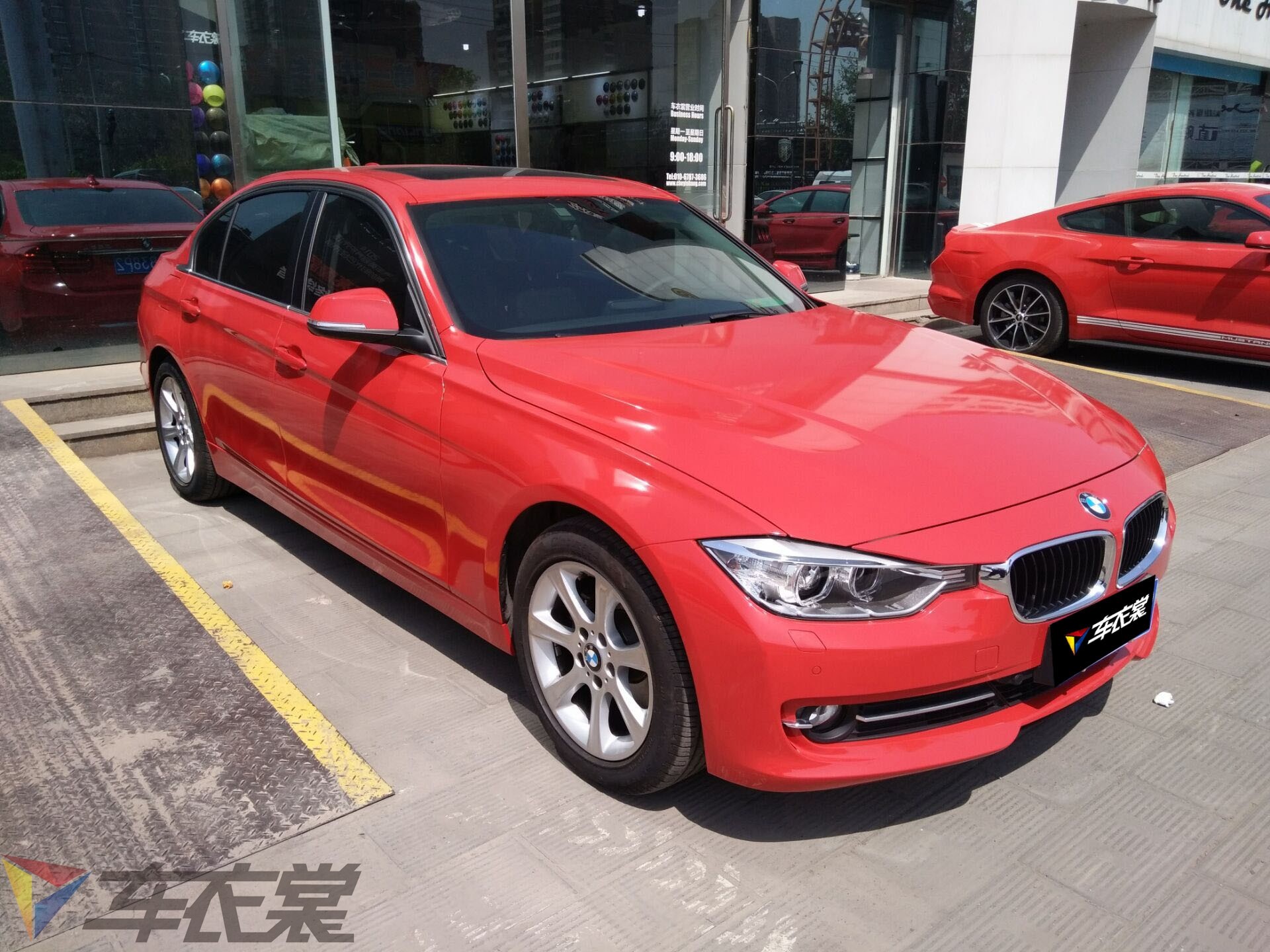 人气烈马宝马328li亮光暗红车身改色贴膜