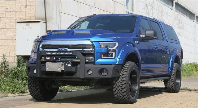 福特f150皮卡车改装前杠系列福特f150牛头铠甲前杠中网一体式