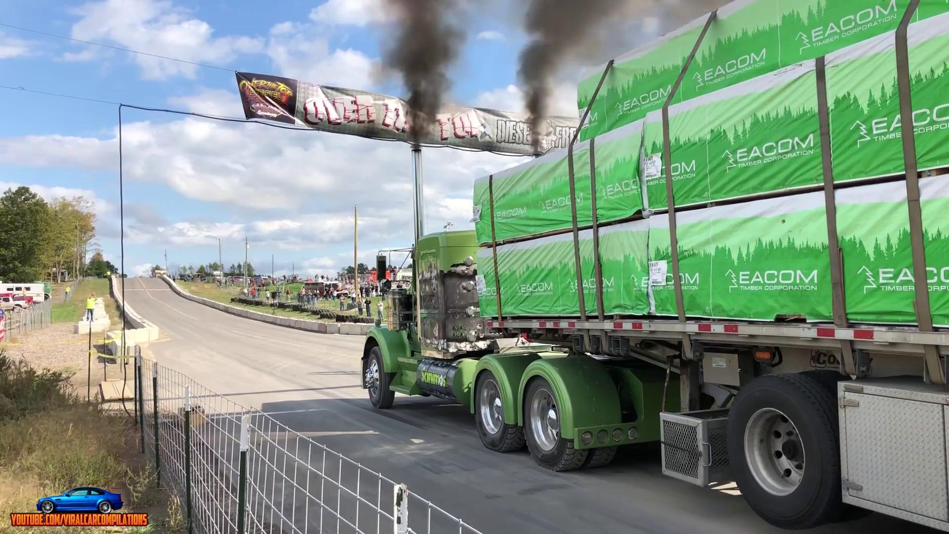 重型卡车直线加速比赛,起步那一下马力十足