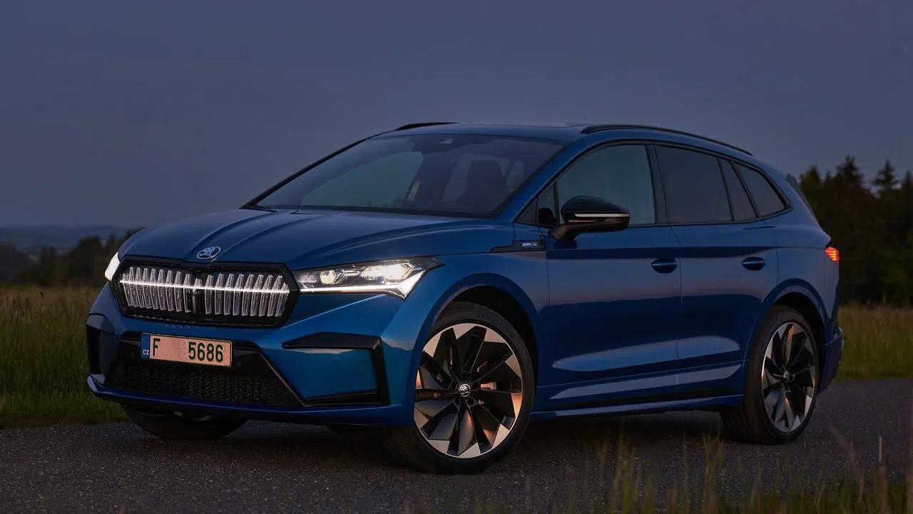 全新斯柯达enyaq sportline iv蓝色版,265匹纯电马力,外形靓丽